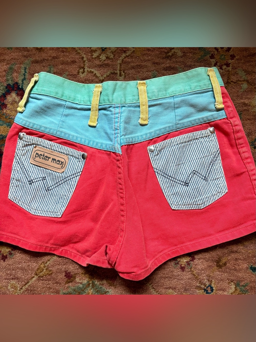 Vintage 70s Peter Max Color Block Wrangler Shorts Small Hot Pants Hippie